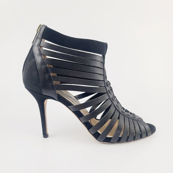 Jimmy Choo Shoes - JIMMY CHOO Heels Black Gladiator Multistrap Caged Sandals Size 38 Retail $1050